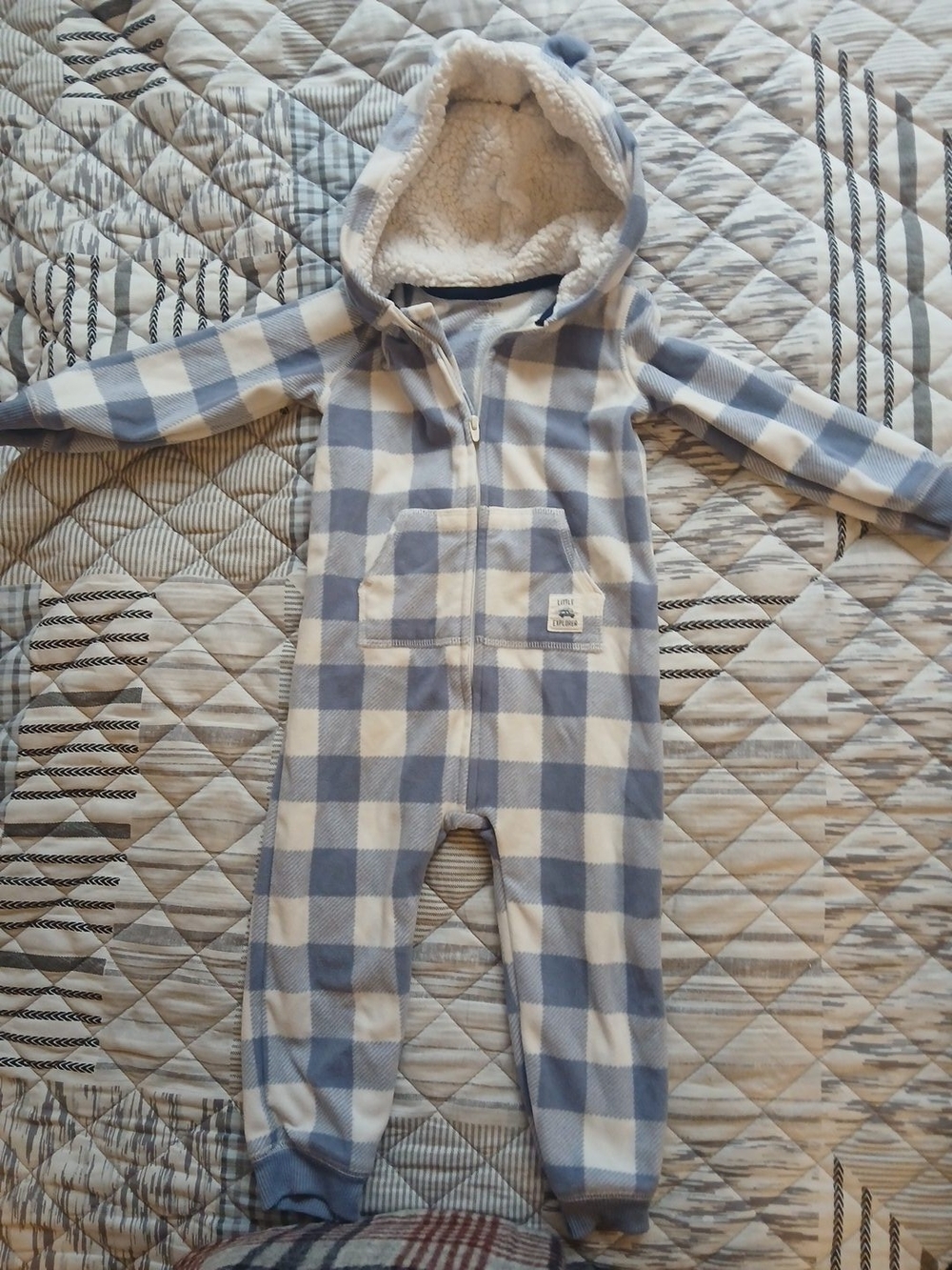 Cozy Carter's Blue Plaid Hooded Kids One-Piece L (10/12), 24 Months
